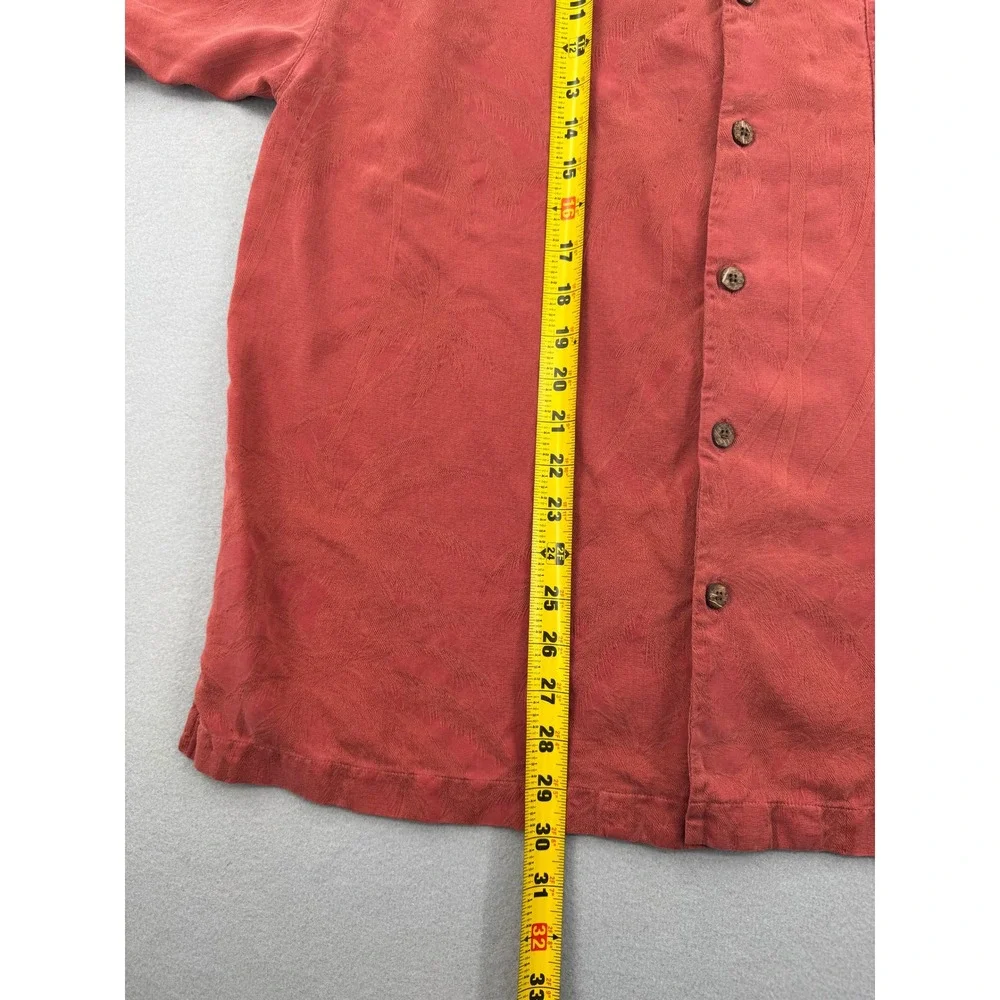 Tommy Bahama 100% Silk Mens Large Red Jacquard Palm Leaf Camp Shirt Button Up